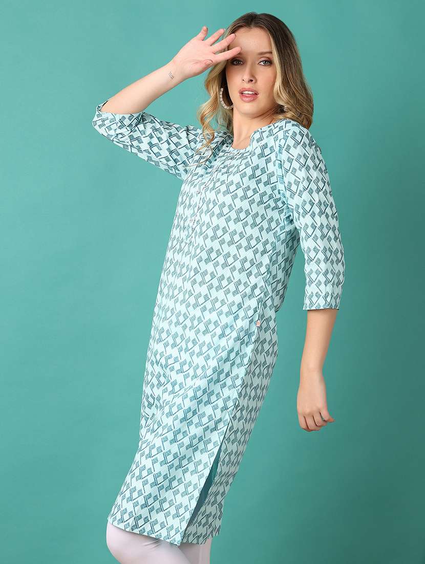women printed round neck straight kurta - 21510080 - Standard Image - 2
