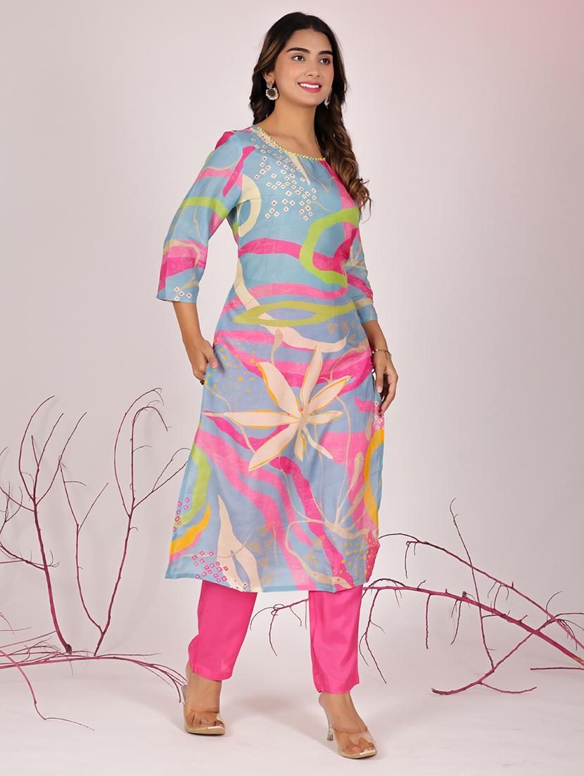 women light blue kurta pant set - 21510333 - Standard Image - 2