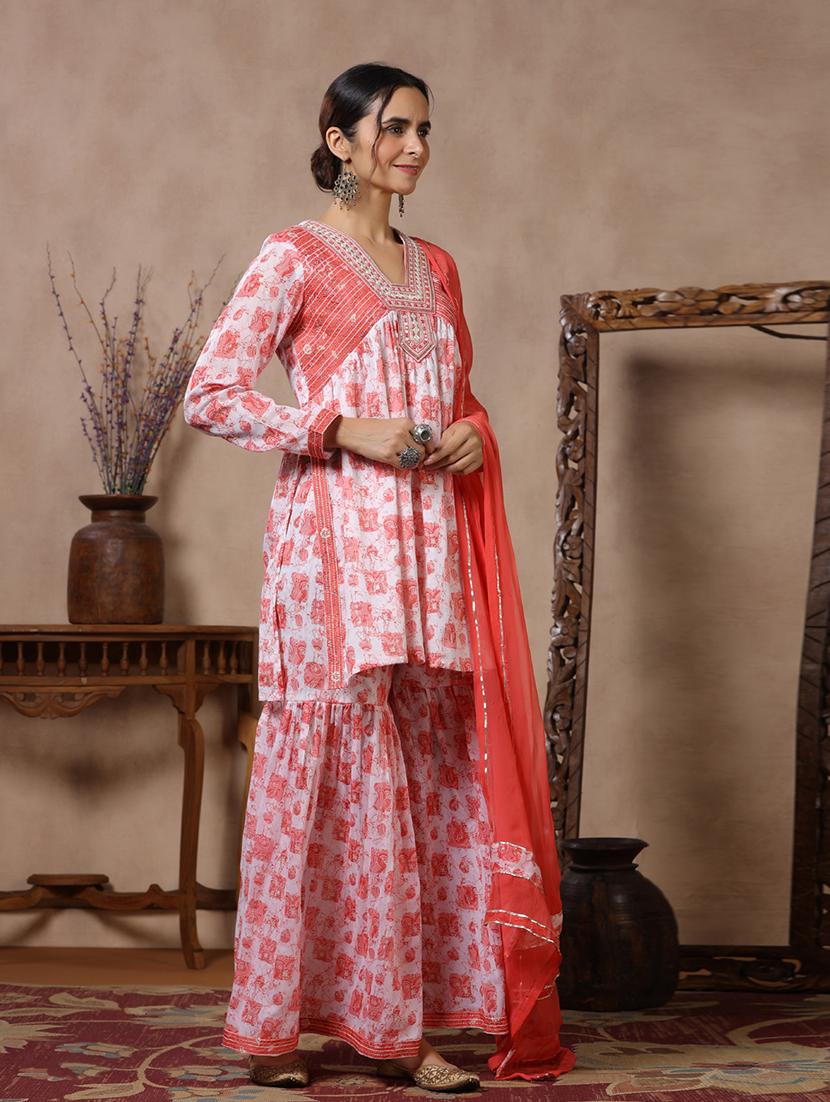 women v-neck printed kurta sharara set - 21510352 - Standard Image - 2