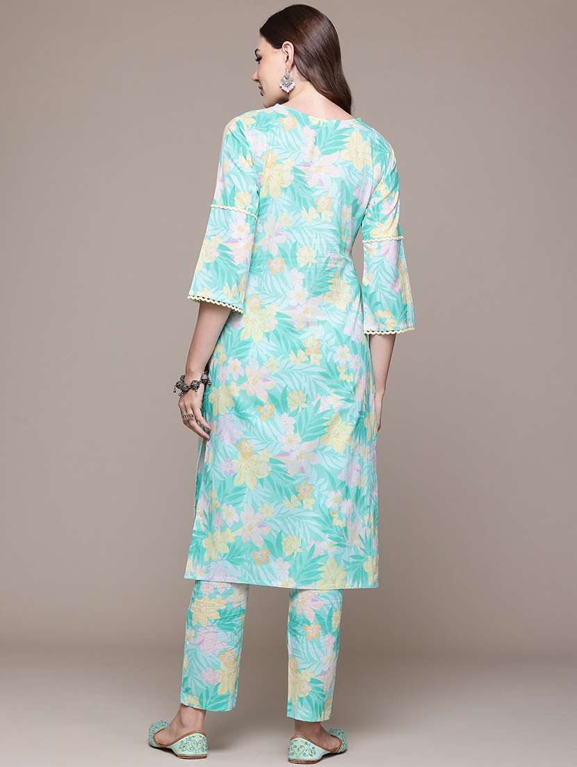 women v neck printed kurta pant set - 21510387 -  Standard Image - 2