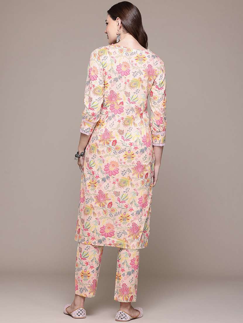 women v neck printed kurta pant set - 21510388 -  Standard Image - 2