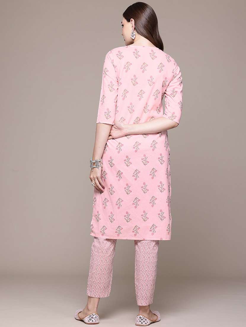 women round neck printed kurta pant set - 21510393 - Standard Image - 2