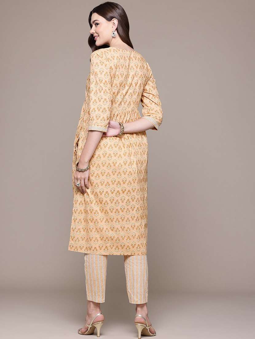 women round neck printed kurta pant set - 21510394 -  Standard Image - 2