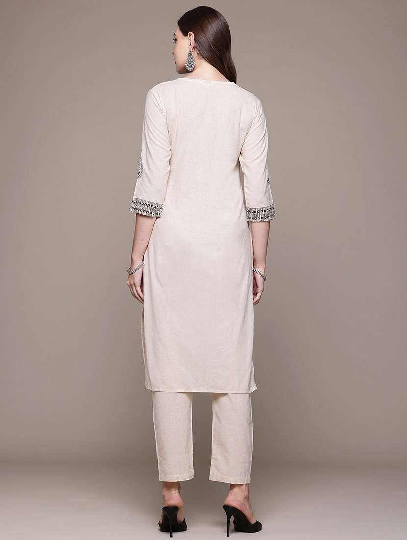 women off white embroidered kurta pant set - 21510403 -  Standard Image - 2