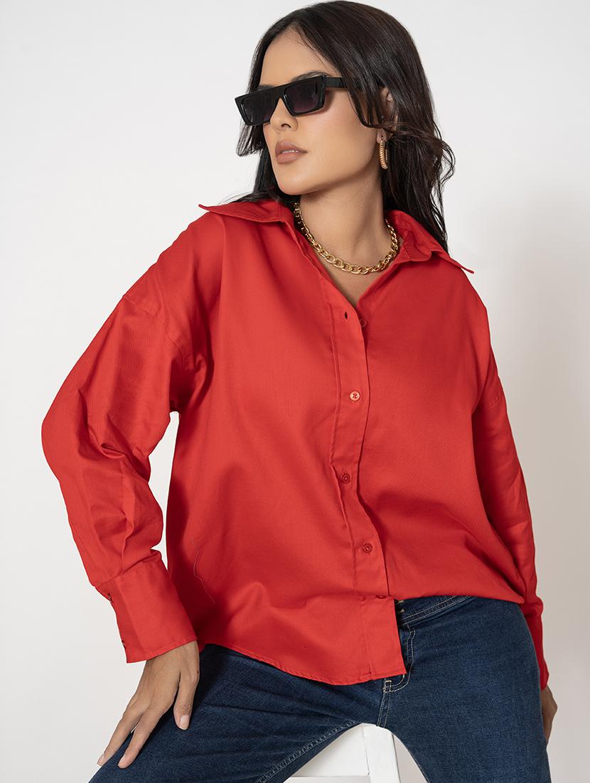 women shirt collar solid oversized shirt - 21510490 - Zoom Image - 0