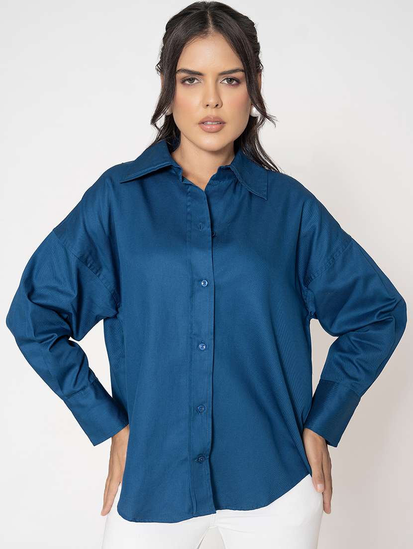 women shirt collar solid oversized shirt