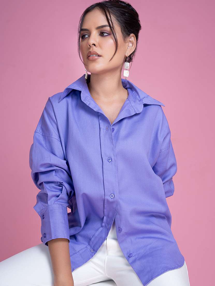 women shirt collar solid oversized shirt - 21510493 - Zoom Image - 0