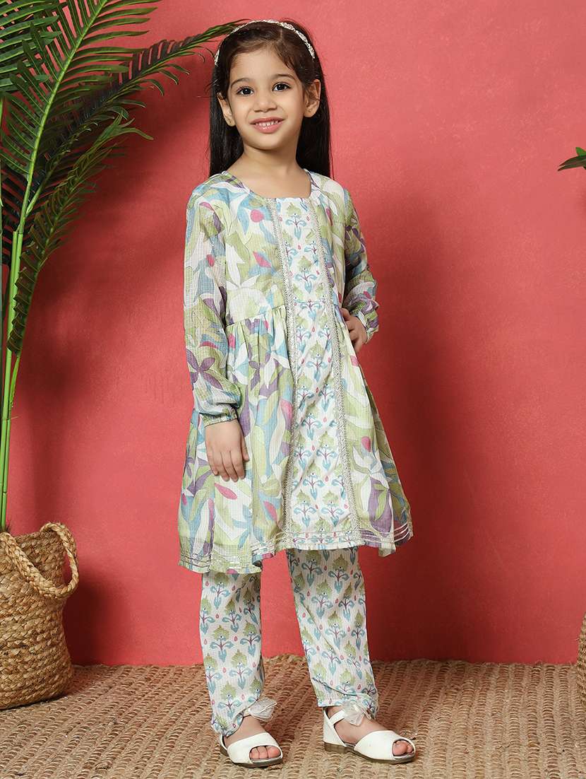 girls green cotton kurta pant set  - 21510503 -  Standard Image - 2