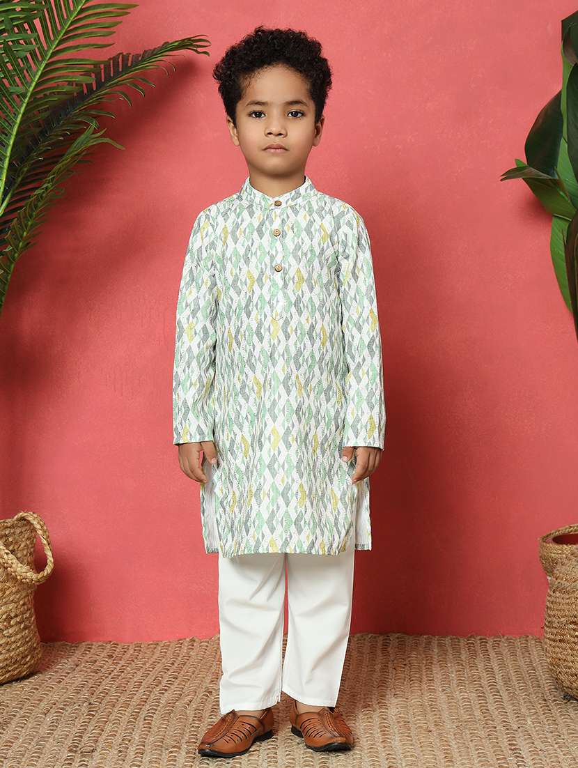 boys white cotton kurta pant set 