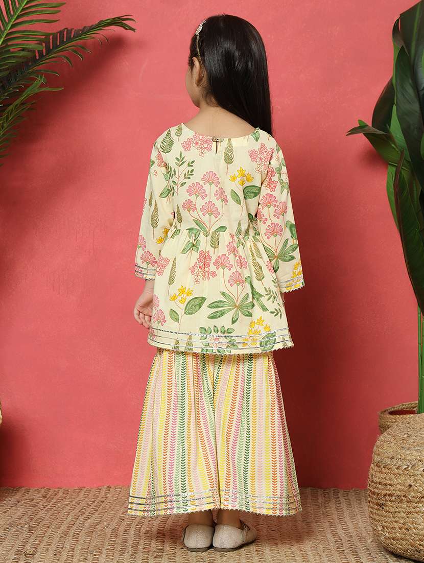 girls cream cotton kurta sharara set - 21510523 -  Standard Image - 2