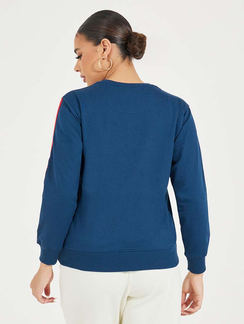 women navy blue chest print sweatshirt - 21510633 -  Standard Image - 2