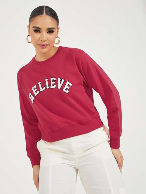 women magenta chest print sweatshirt - 21510635 - Standard Image - 0