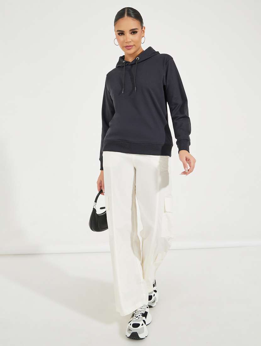 women black plain hooded neck sweatshirt - 21510642 - Standard Image - 2