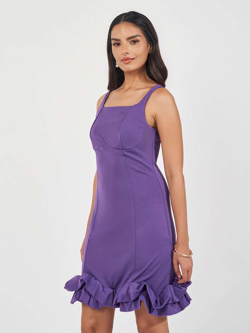 women purple solid shouldr strap bodycon dress - 21510681 -  Standard Image - 2