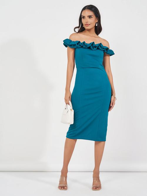 women solid off shoulder sheath dress - 21510682 -  Standard Image - 0