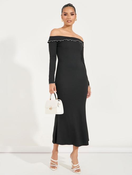 women solid off shoulder bodycon dress - 21510683 - Standard Image - 0
