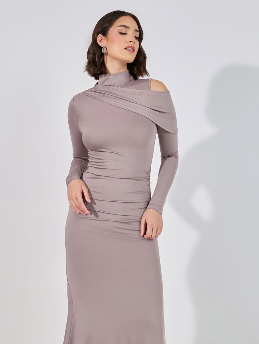women solid mock neck bodycon maxi dress - 21510699 - Standard Image - 2