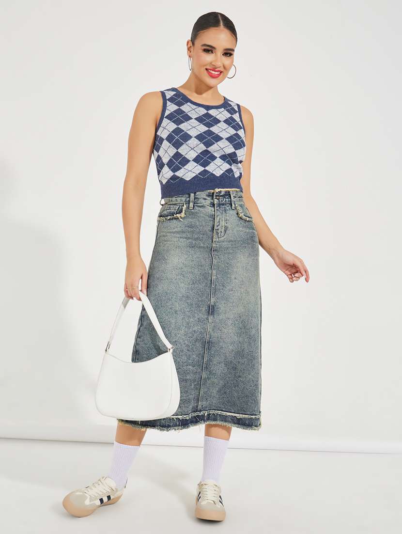 women blue checkered sleeveless pullover - 21510708 - Standard Image - 2