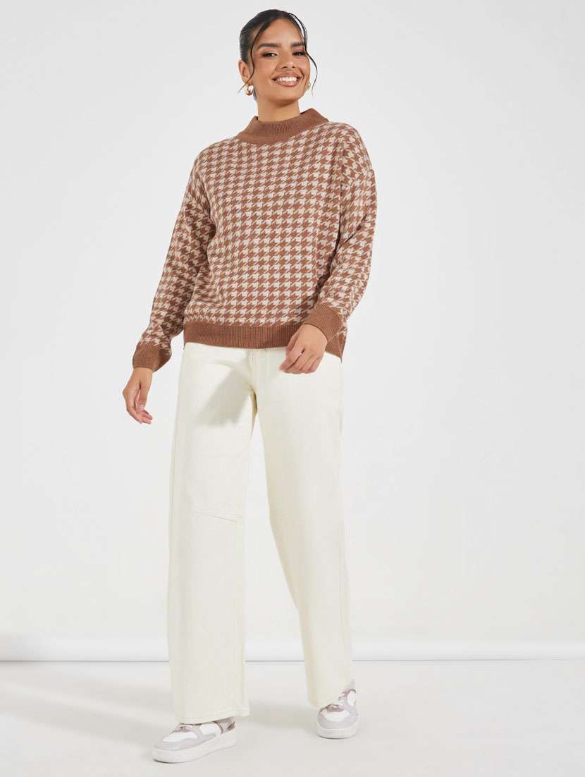 women houndstooth print long sleeve pullover - 21510710 -  Standard Image - 2