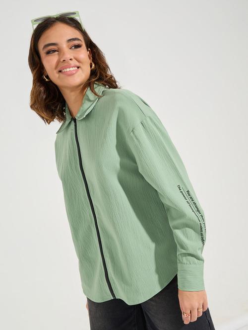 women typographic print collared oversized shirt - 21510731 -  Standard Image - 0
