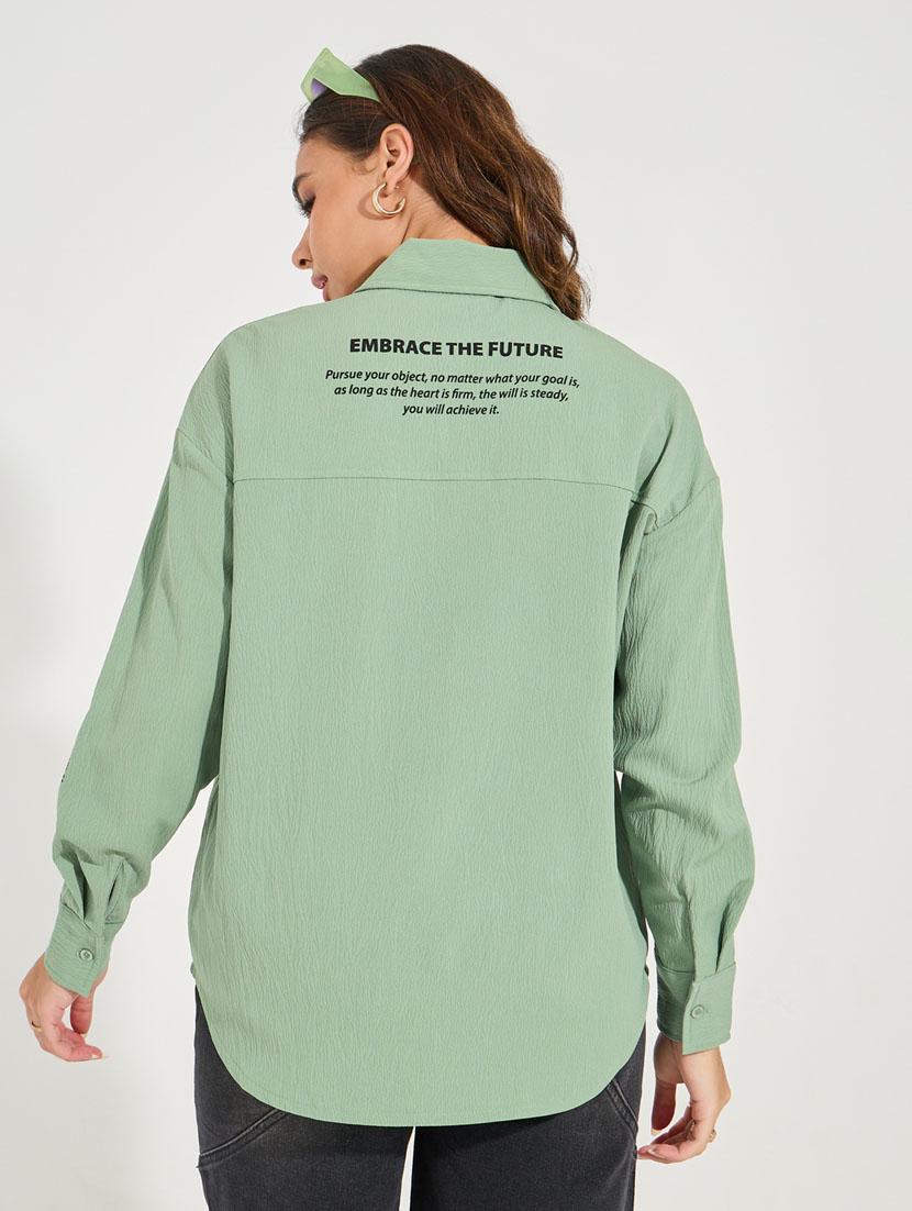 women typographic print collared oversized shirt - 21510731 - Standard Image - 2