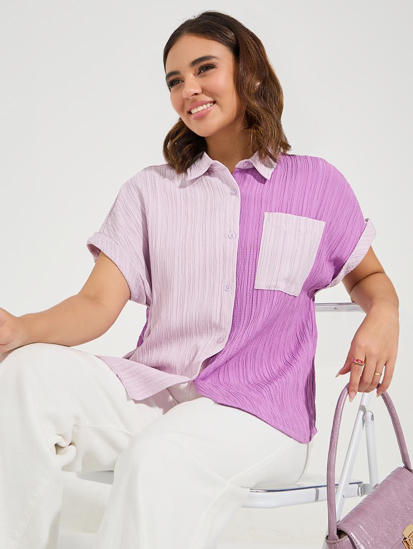 women collared color block regular shirt - 21510733 - Standard Image - 2