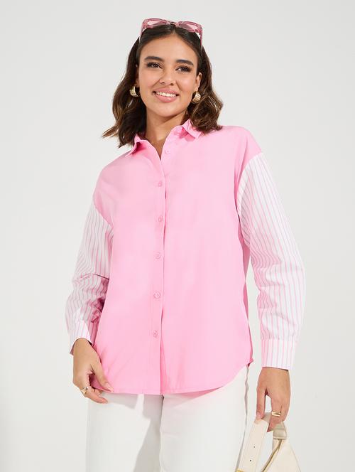 women pink printed oversized shirt - 21510739 - Standard Image - 0