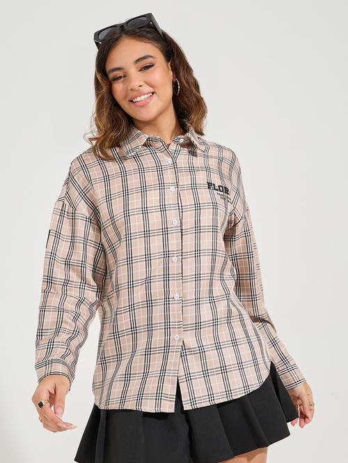 women brown checks oversized shirt - 21510741 -  Standard Image - 0