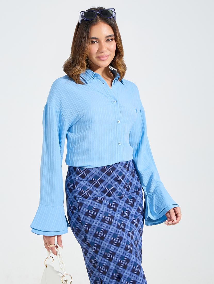 women blue self-designed regular shirt - 21510745 -  Zoom Image - 0