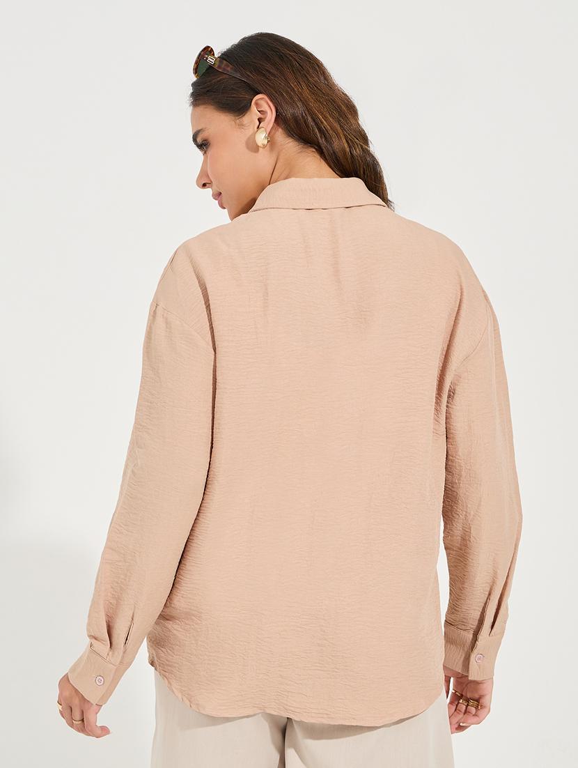 women brown typography oversized shirt - 21510746 - Standard Image - 2