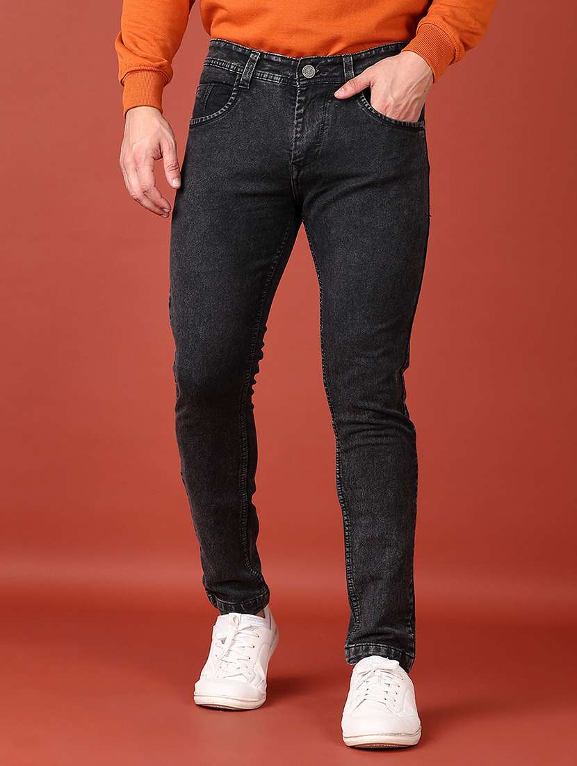 men black ankle length plain jeans