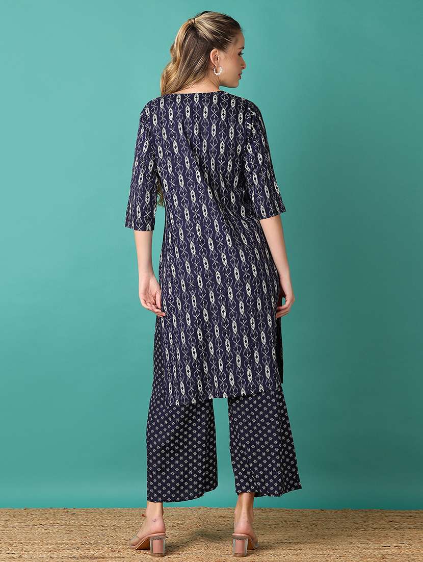 women printed round neck kurta palazzo set  - 21510816 -  Standard Image - 2