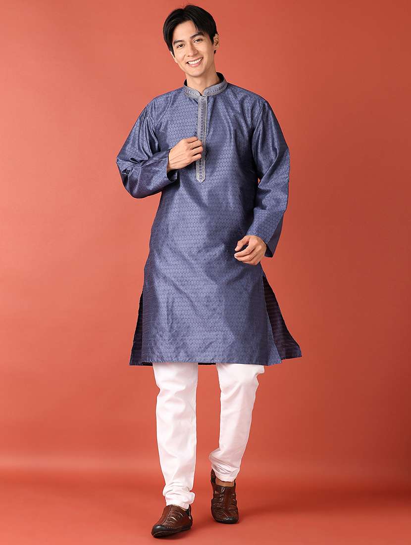 men self design kurta churidar ethnic wear set