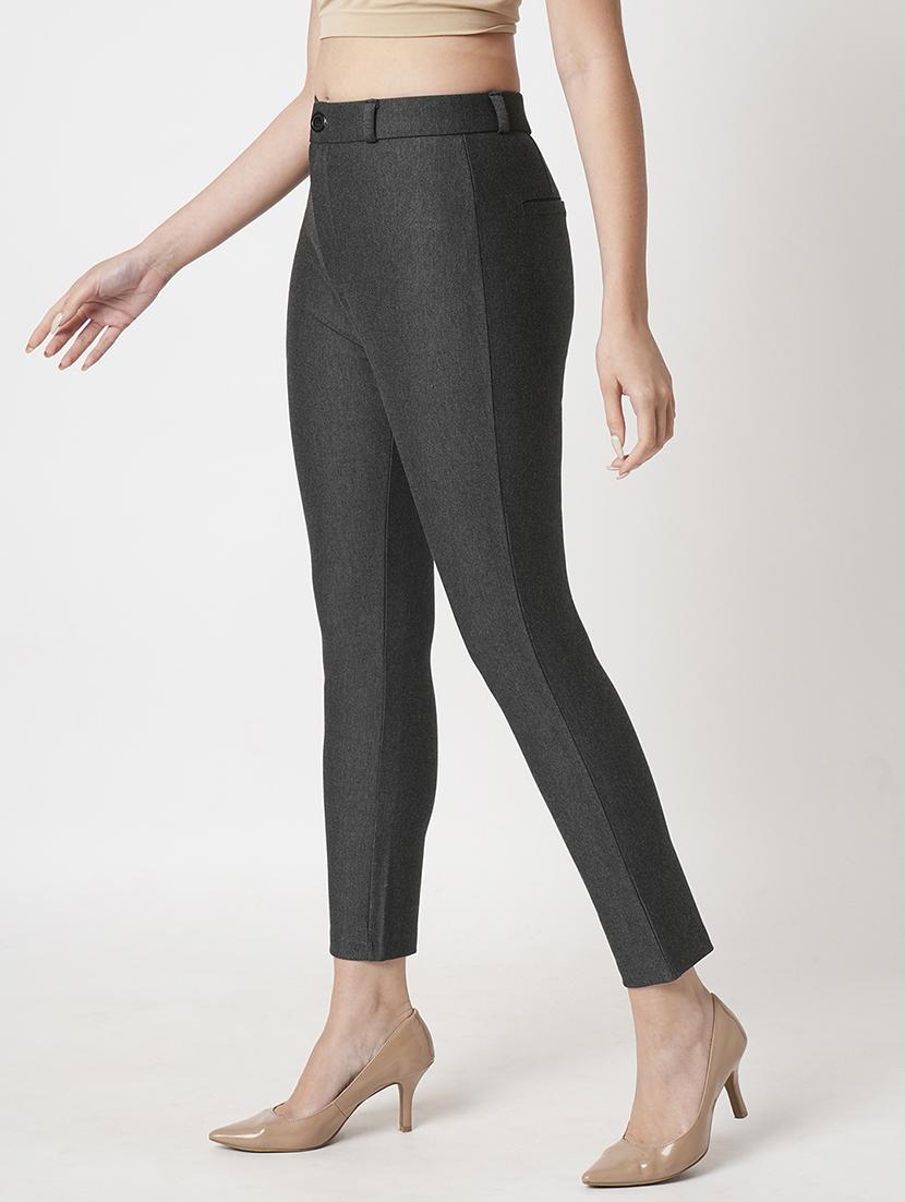 women's gunmetal high-rise stretchable skinny fit flat front workwear trousers - 21511007 - Standard Image - 2
