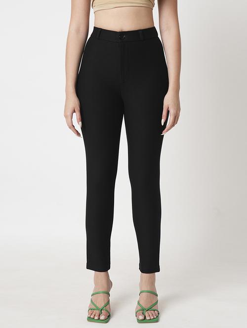 women's black high-rise stretchable skinny fit flat front workwear trousers - 21511008 - Standard Image - 0