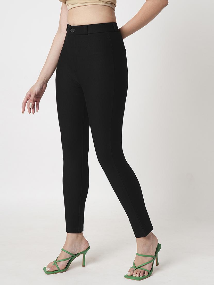 women's black high-rise stretchable skinny fit flat front workwear trousers - 21511008 - Standard Image - 2
