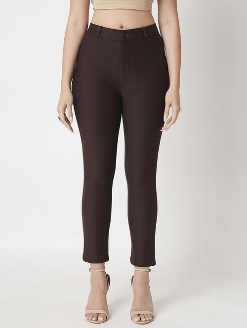 women's dark chocolate high-rise stretchable skinny fit flat front workwear trousers - 21511009 - Standard Image - 0