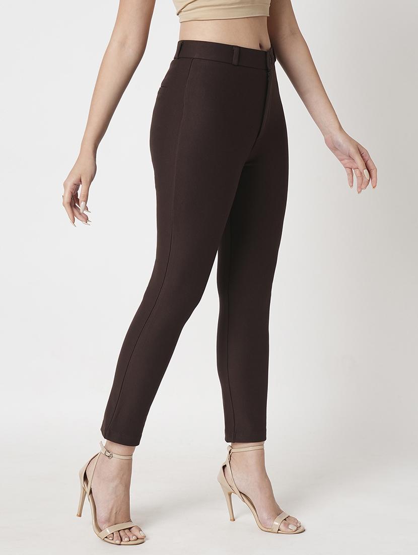 women's dark chocolate high-rise stretchable skinny fit flat front workwear trousers - 21511009 - Standard Image - 2