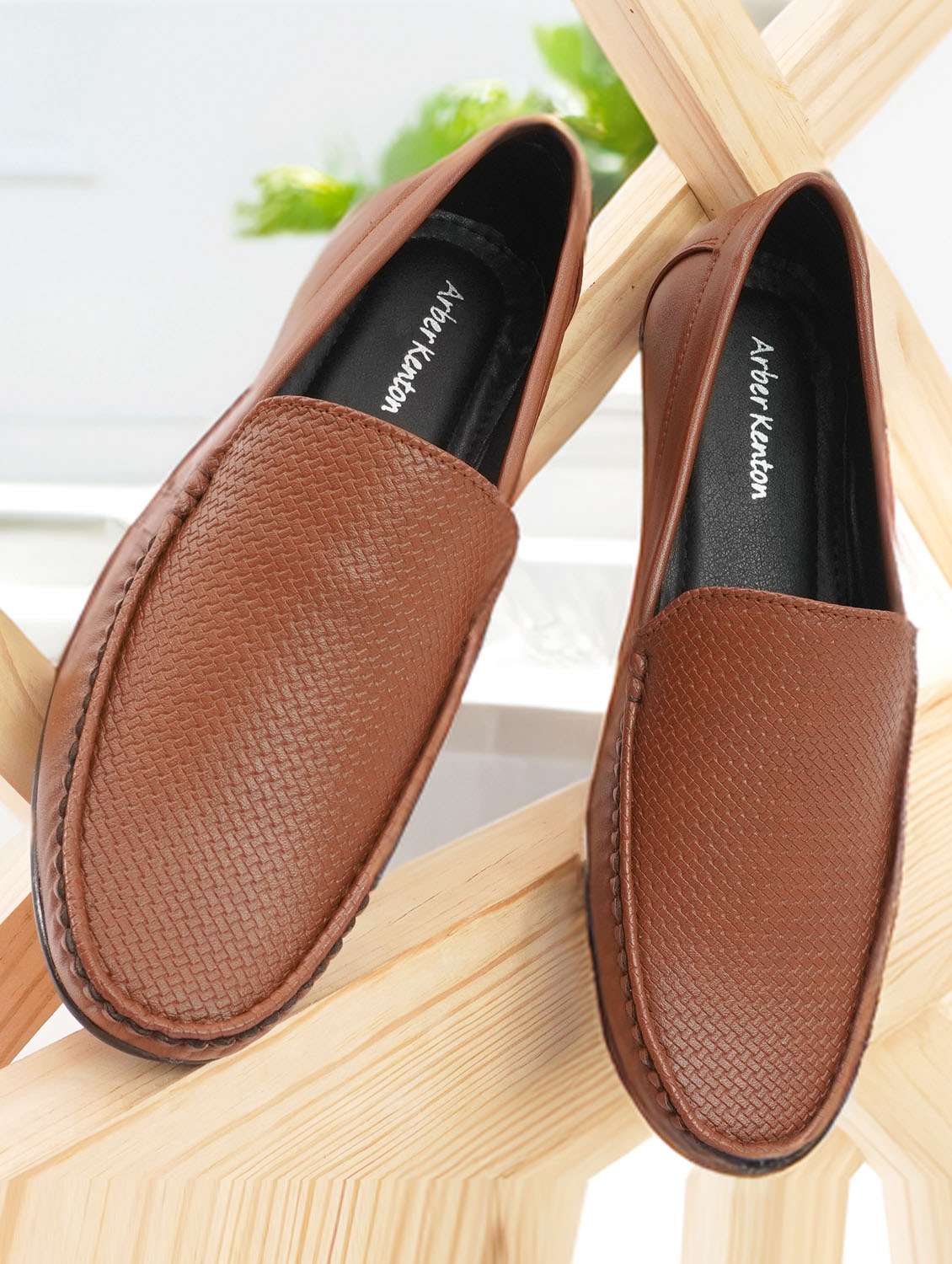 men tan slip on loafer