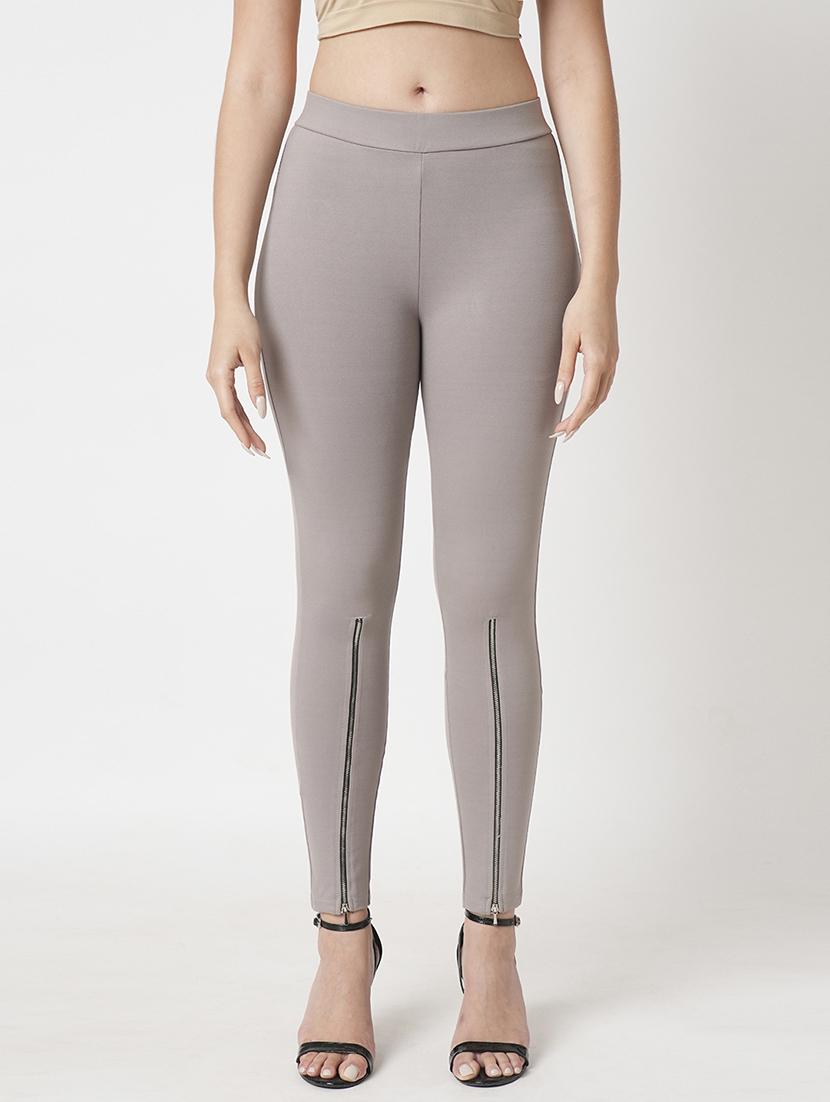 women's grey solid stretchable zipper detail skinny fit workwear treggings - 21511014 - Zoom Image - 0