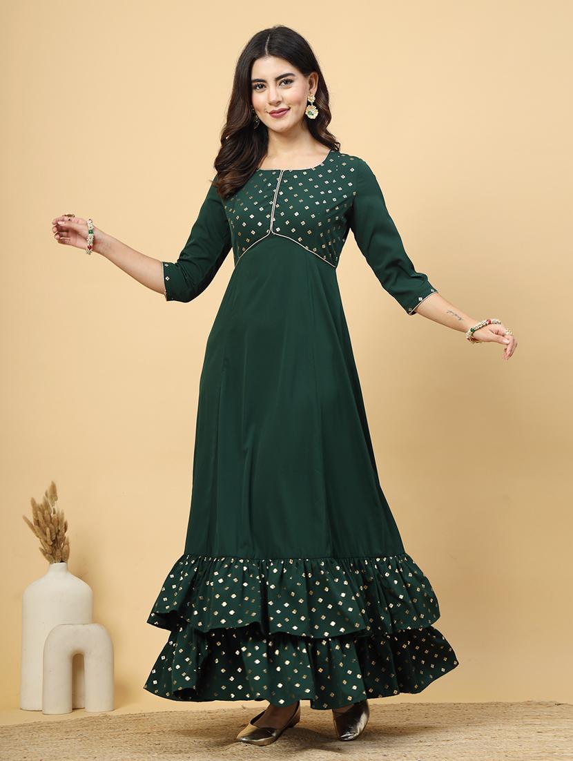 women round neck foil printed fit & flare ethnic dress - 21511022 - Standard Image - 2