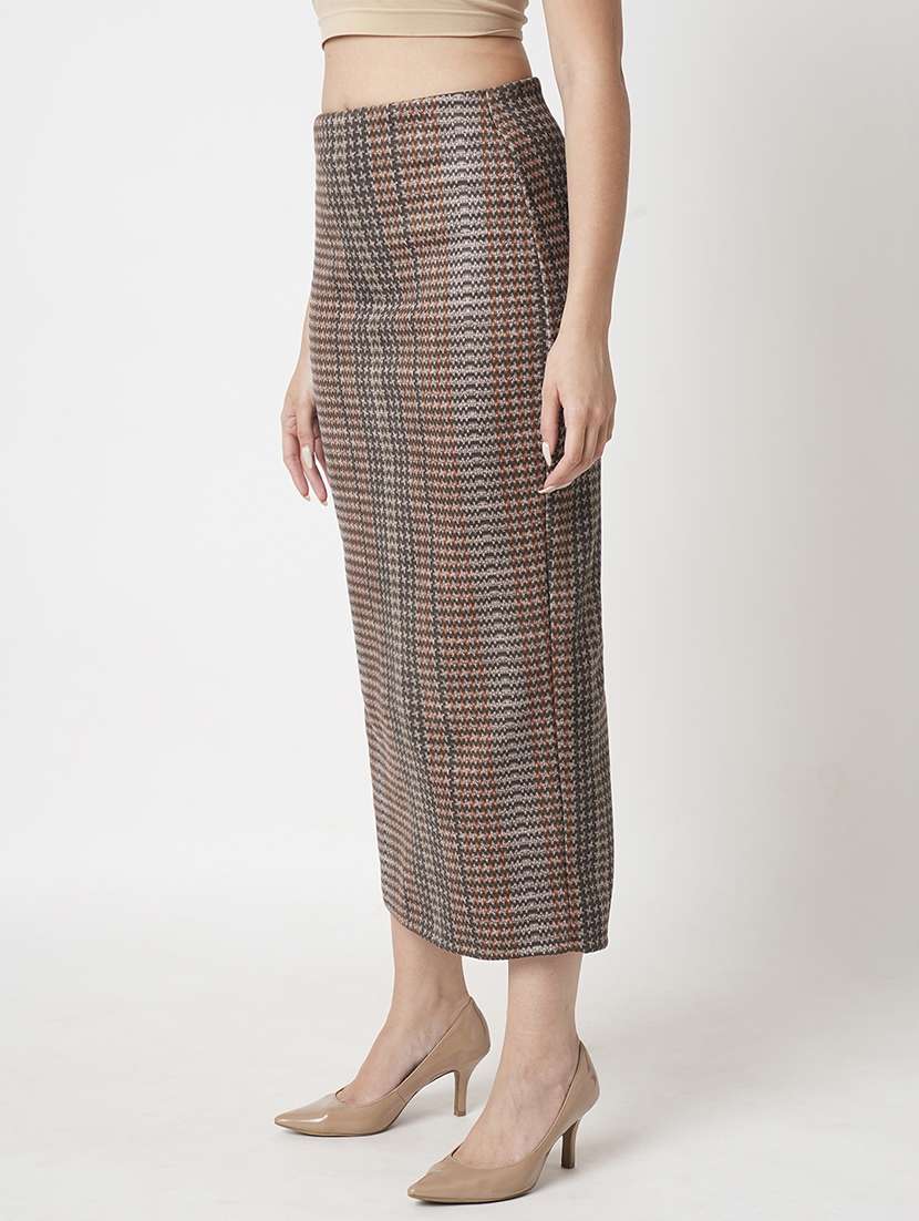 women's multi high rise stretchable hazzy print back slit workwear midi pencil skirt - 21511024 -  Standard Image - 2