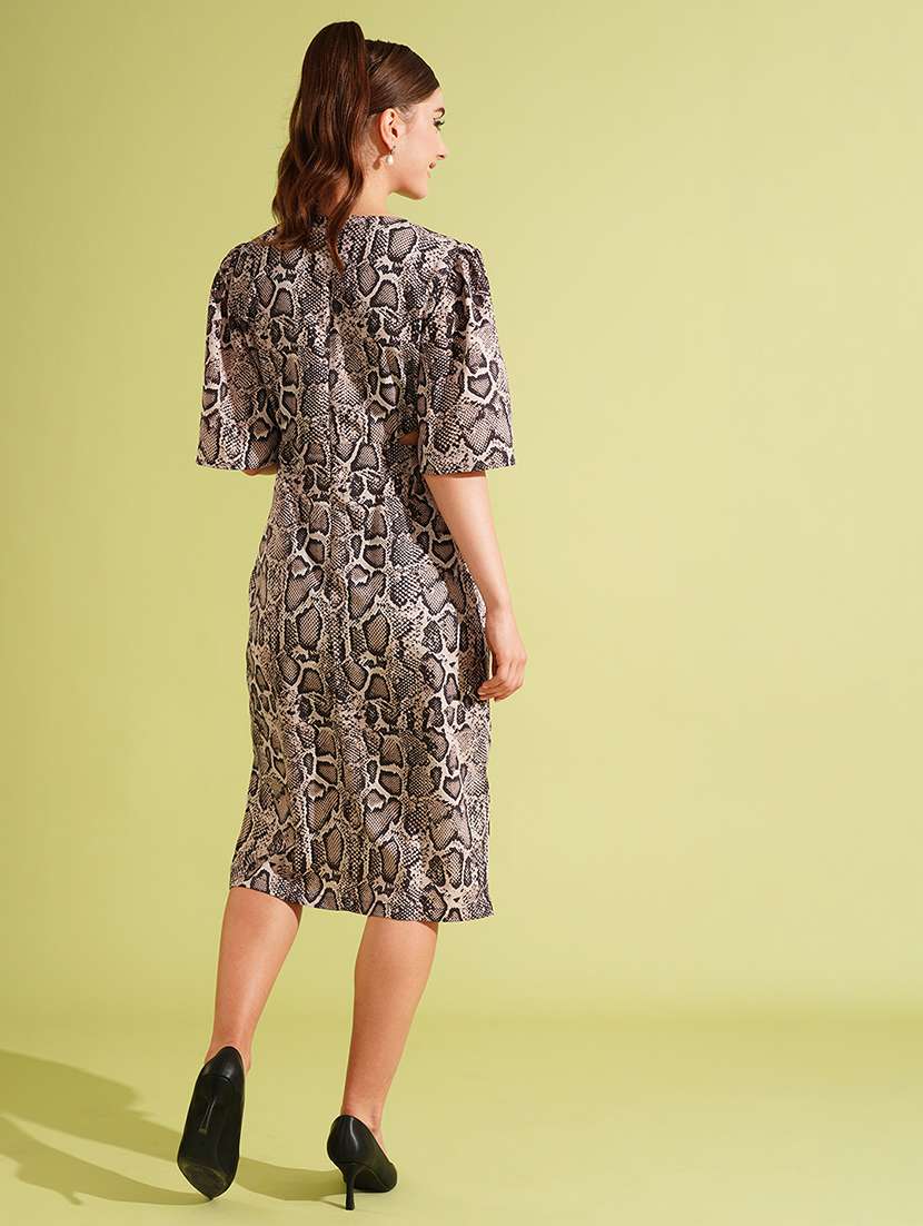 globus women multi-colour v-neck animal print cut-out side slit a-line party dress - 21511051 -  Standard Image - 2