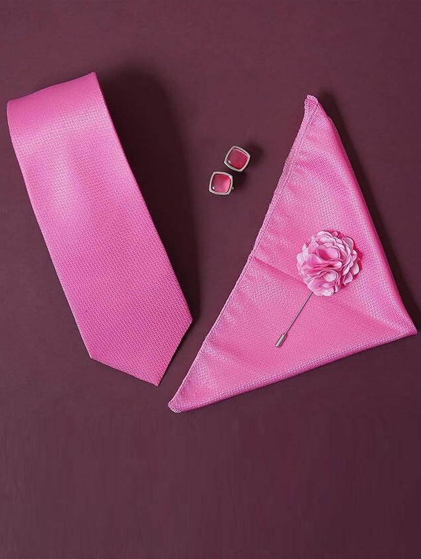 men pink self textured ties combo sets - 21511133 -  Zoom Image - 0