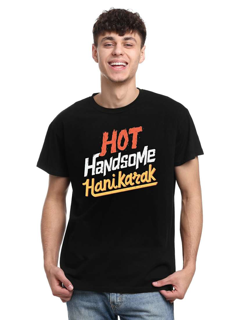 men black cotton front print t-shirt
