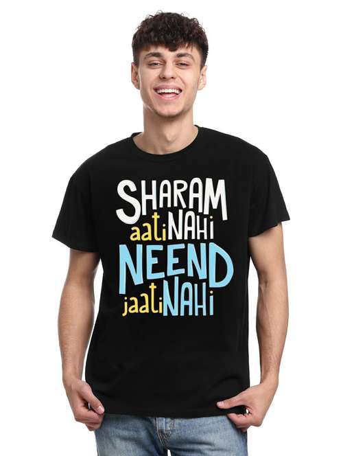 men black cotton front print t-shirt - 21511246 -  Standard Image - 0