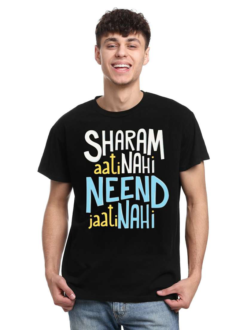 men black cotton front print t-shirt - 21511246 -  Zoom Image - 0