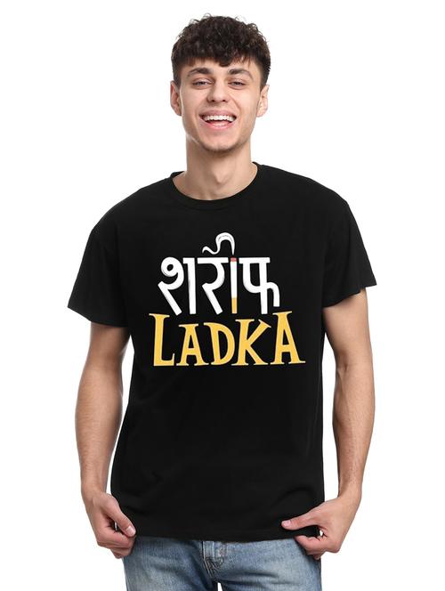 men black front printed regular t-shirt - 21511247 - Standard Image - 0
