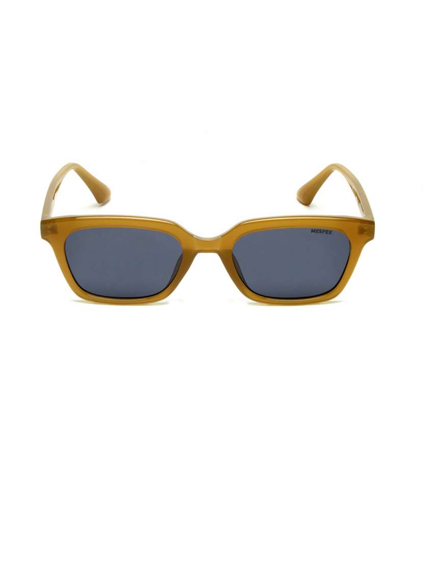brown rectangular full plastic unisex sunglasses