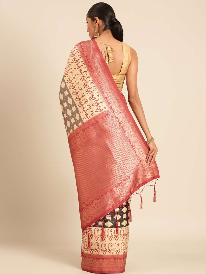 women self-designed bordered saree with blouse - 21511667 -  Standard Image - 2